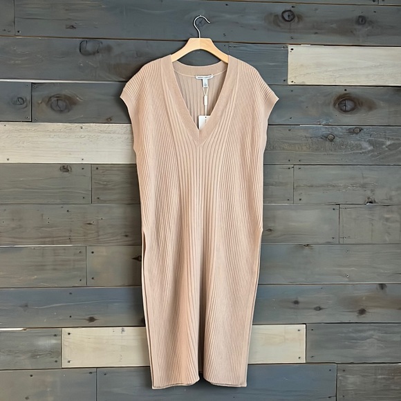 $330 NWT Autumn Cashmere V-Neck Ribbed Long Tunic Sweater Dress - Picture 1 of 9